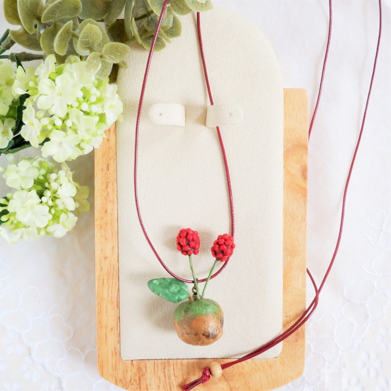 Sanguisorba necklace string type colored with Japanese paper - 项链 - 粘土 红色