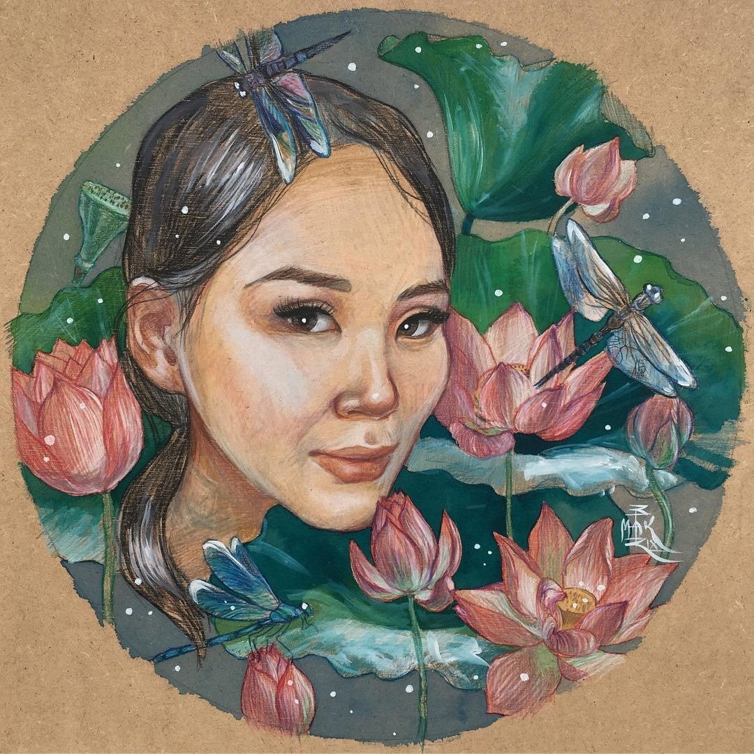 手绘风格人像画  人像画作 木板上的肖像 - 订制画像 - 木头 多色