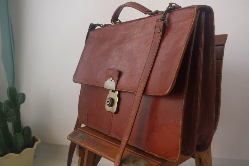 北欧古着古董包-60年代真皮中性款公文包 - 公文包/医生包 - 真皮 咖啡色