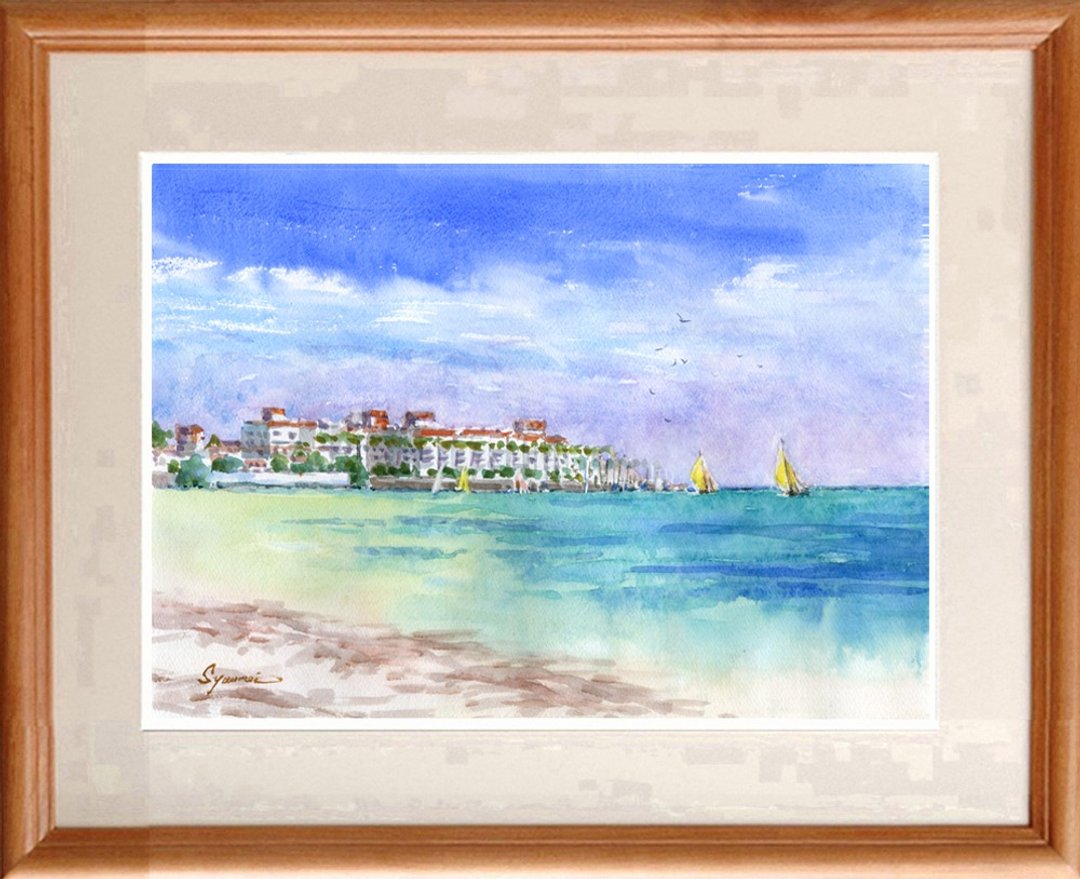Original watercolor painting The sea of Kamakura - 海报/装饰画/版画 - 纸 蓝色