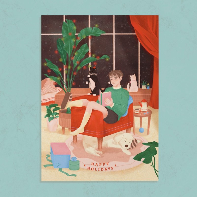【插画明信片/卡片】Happy Holidays 疗愈佳节 厚磅 圣诞卡 - 卡片/明信片 - 纸 多色