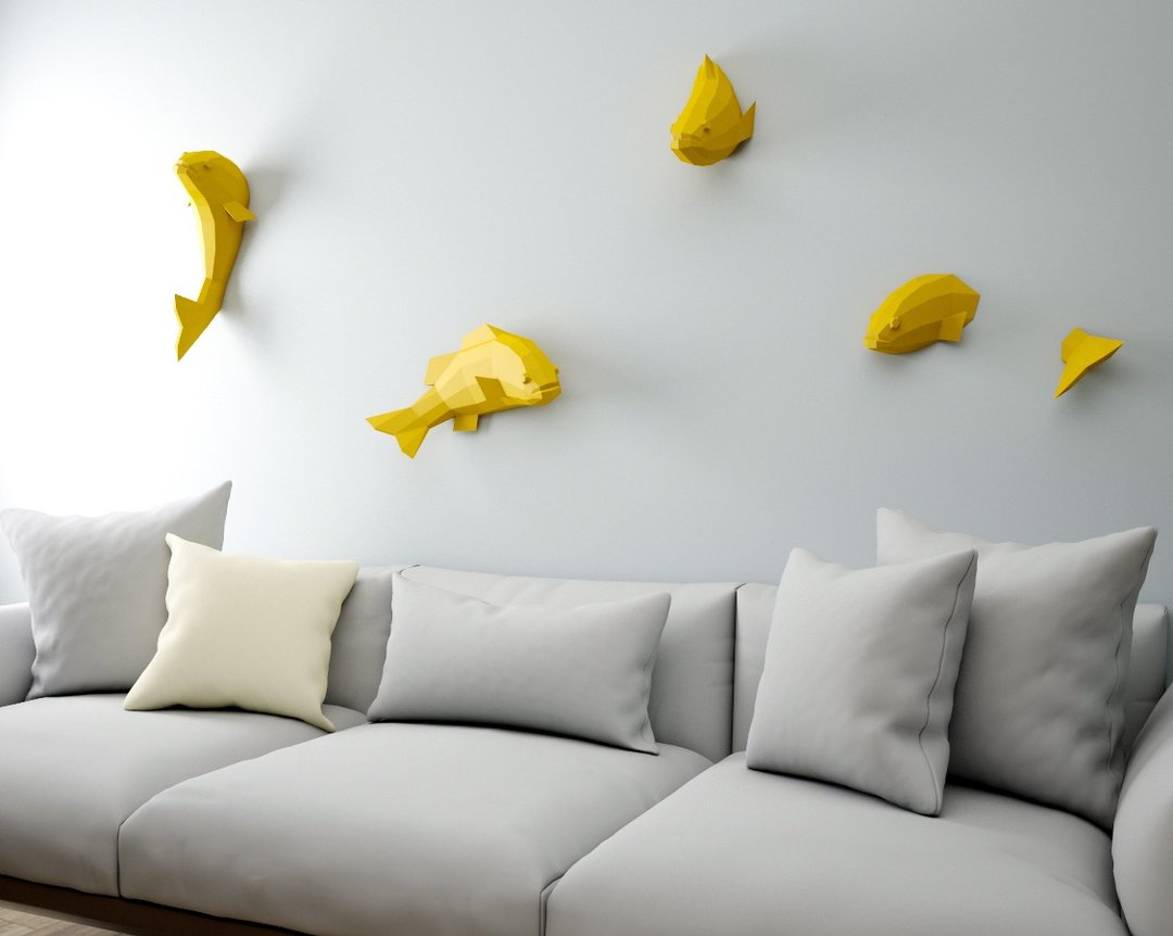 Papercraft 3D fish, Origami paper craft, Paper sculpture 3D, DIGITAL TEMPLATE - 手工艺教程/工具书 - 其他材质 