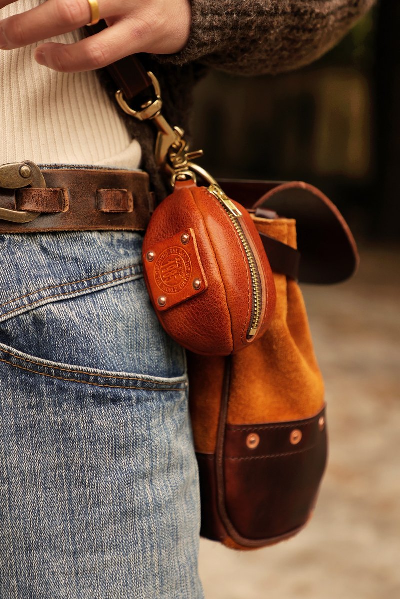 美式复古 头层牛皮钥匙包 - 零钱包 - 真皮 黄色