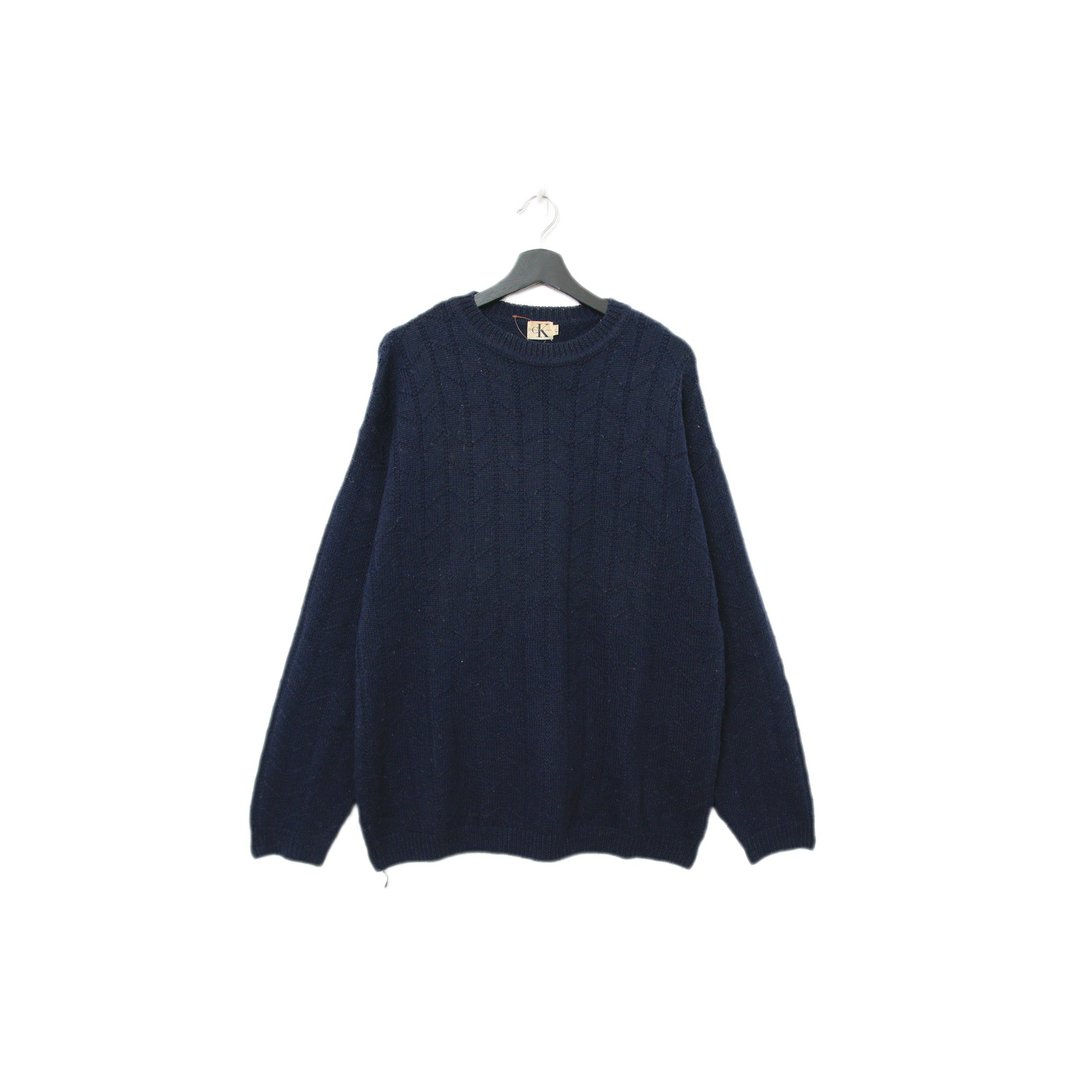 Back to Green-复古毛衣 深蓝色麻花卷针织ws-32 vintage sweater - 男装针织衫/毛衣 - 棉．麻 