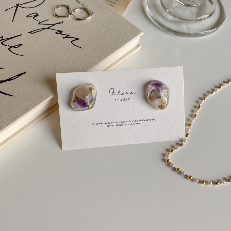 | 芋香麻糬 | 耳环 - 耳环/耳夹 - 植物．花 紫色