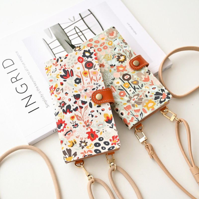 全机型通用翻盖手机壳【草原上的黎明】真皮侧背挂绳 花卉 AE77C - 手机壳/手机套 - 真皮 多色
