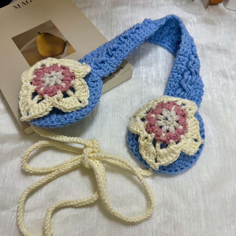 【复古画报】法式复古蓝色立体麻花珍珠耳罩 - 其他 - 棉．麻 蓝色