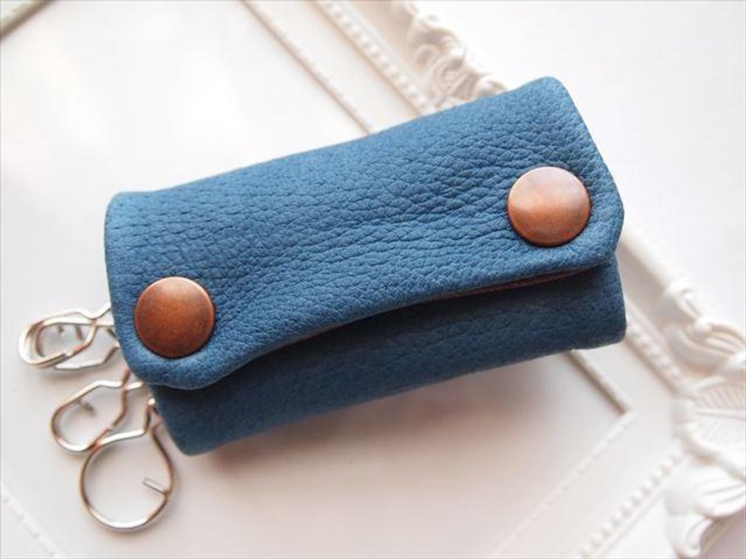 [Standard blue] Pig leather Soft key case [Made to order] Blue leather - 钥匙链/钥匙包 - 真皮 蓝色