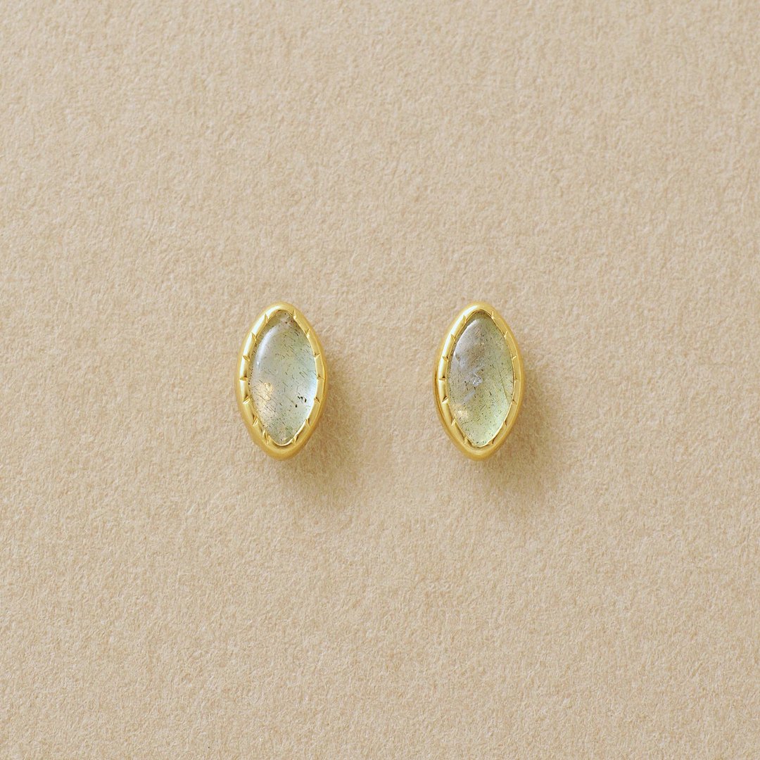 【Second Earrings】 18K 拉长石耳环 (黄金) - 耳环/耳夹 - 贵金属 