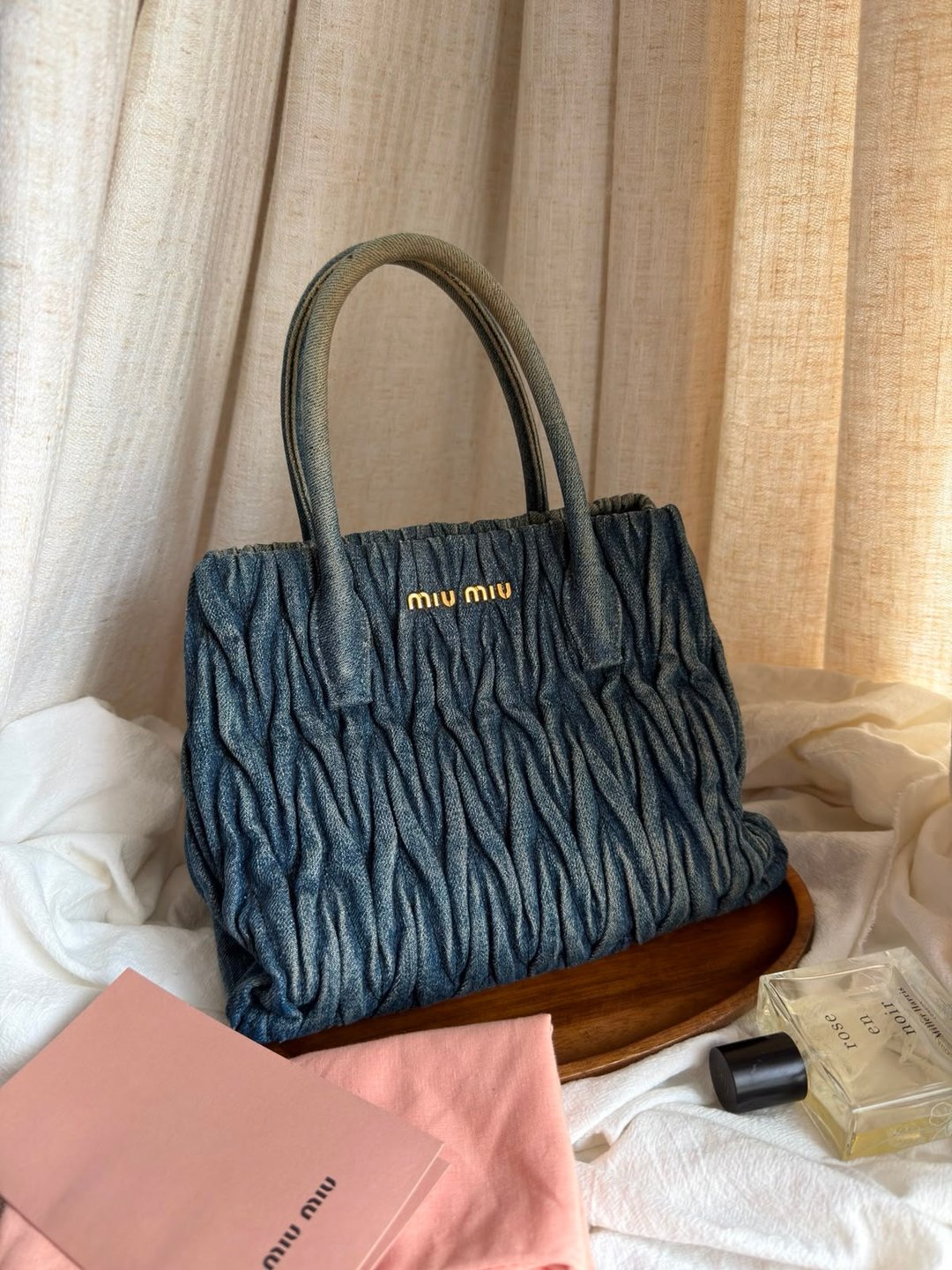 Vintage Miu Miu 独一无二复古洗水牛仔布手提包中古包 - 手提包/手提袋 - 其他材质 蓝色