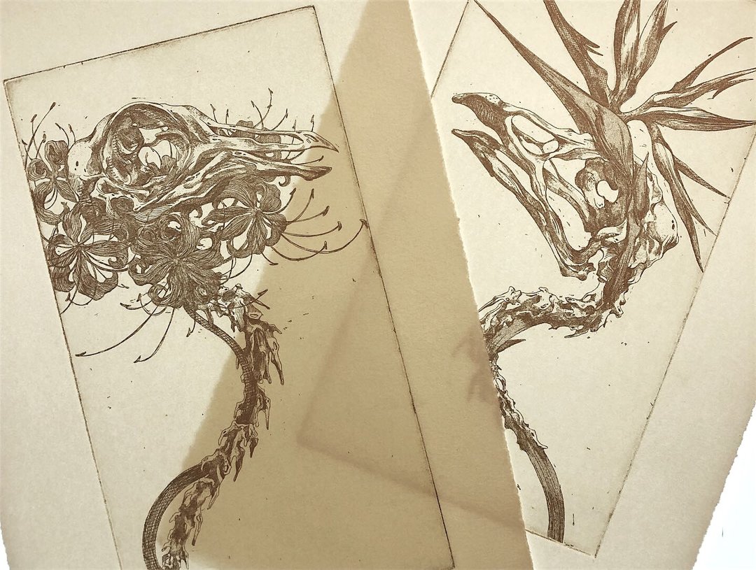 金墨限量版画 - 天堂鸟&彼岸花(套) - 海报/装饰画/版画 - 纸 金色