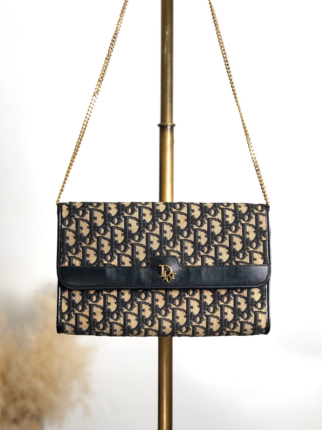 【日本直送 名牌中古包】Christian Dior Trotter 帆布斜挎包 藏蓝色 Logo 提花 链条 vintage xsjebd - 侧背包/斜挎包 - 棉 蓝色