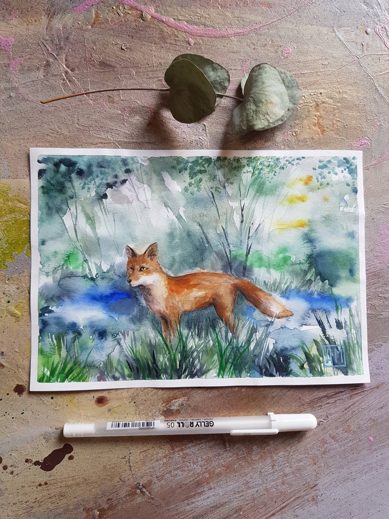 Fox in the forest 02 - artwork hand painted Watercolor painting on paper - 墙贴/壁贴 - 其他材质 