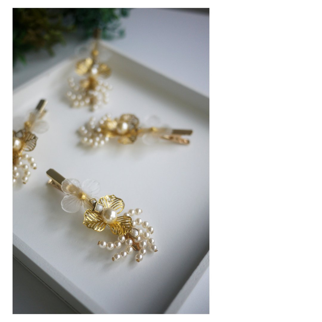 满载一船花朵 | 树脂串珠发饰 | 鸭嘴夹 | hair clip - 发饰 - 其他材质 金色