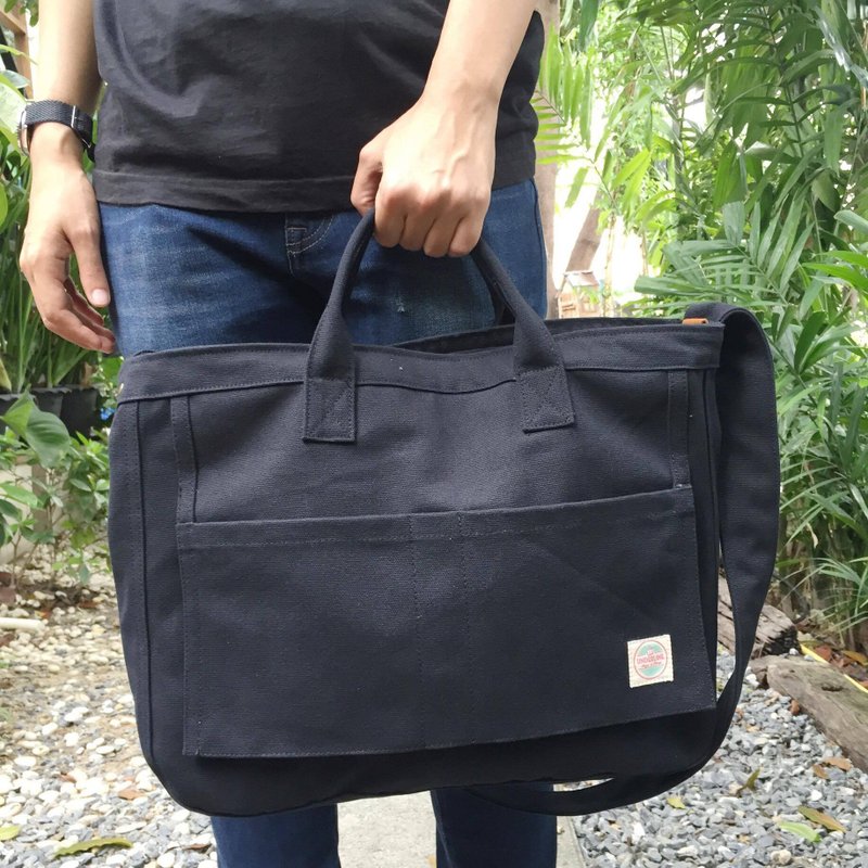 New Black Front Newspaper Bag / Messenger Bag - 侧背包/斜挎包 - 棉．麻 黑色