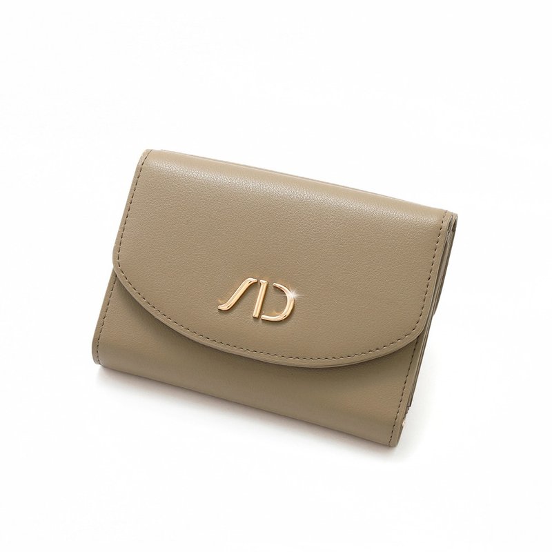 真皮三折短夹 卡其 - 皮夹/钱包 - 真皮 卡其色