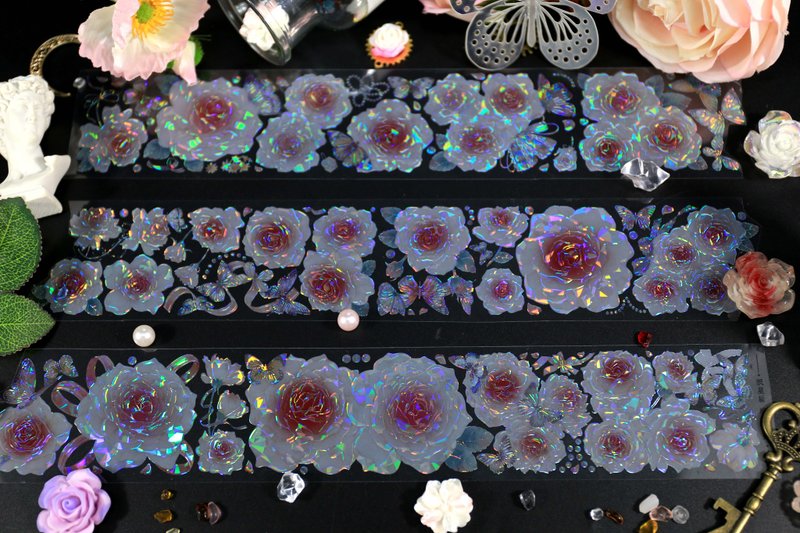 绯红迷蝶 PET 纸胶带 白墨 贝壳光 10米卷 - 纸胶带 - 塑料 多色