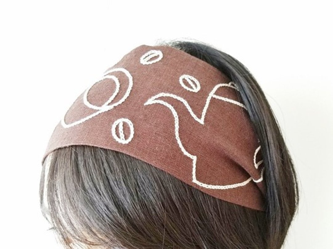cafe hair band brown x white - 发饰 - 棉．麻 咖啡色