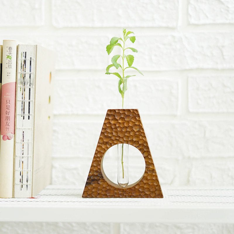 【快速出货】天然柚木玻璃管花器-三角波点款 /办公小物 - 花瓶/陶器 - 木头 咖啡色