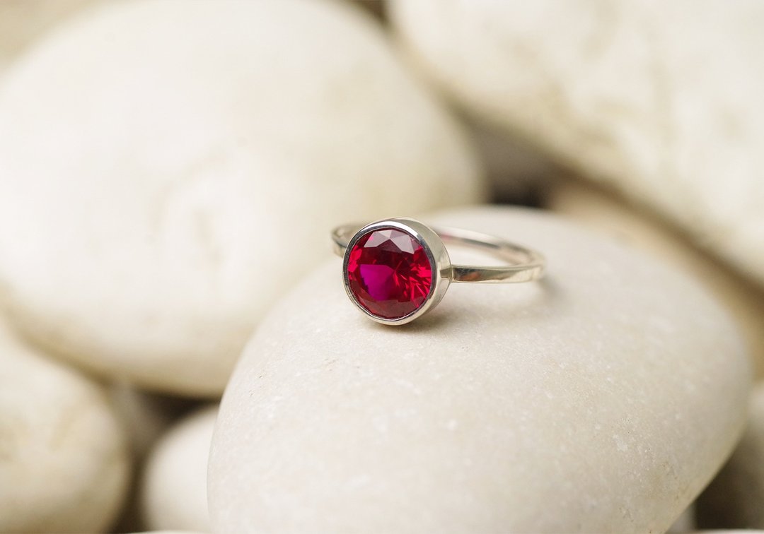 Ruby Ring - Gemstone Ring | Synthetic Ruby - 戒指 - 纯银 红色