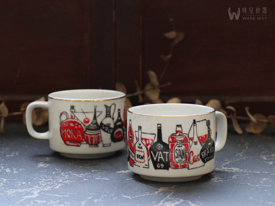 早期印花厚实咖啡杯－美酒 (餐具/旧物/老件/大同/陶瓷) - 咖啡杯/马克杯 - 陶 红色