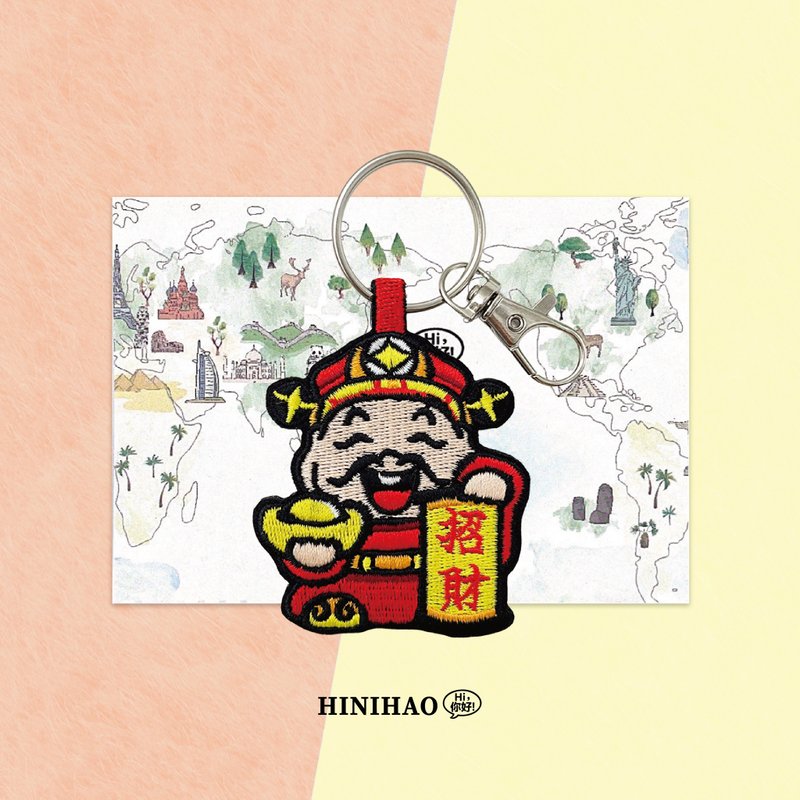 双面刺绣钥匙圈-财神爷 - 钥匙链/钥匙包 - 绣线 红色