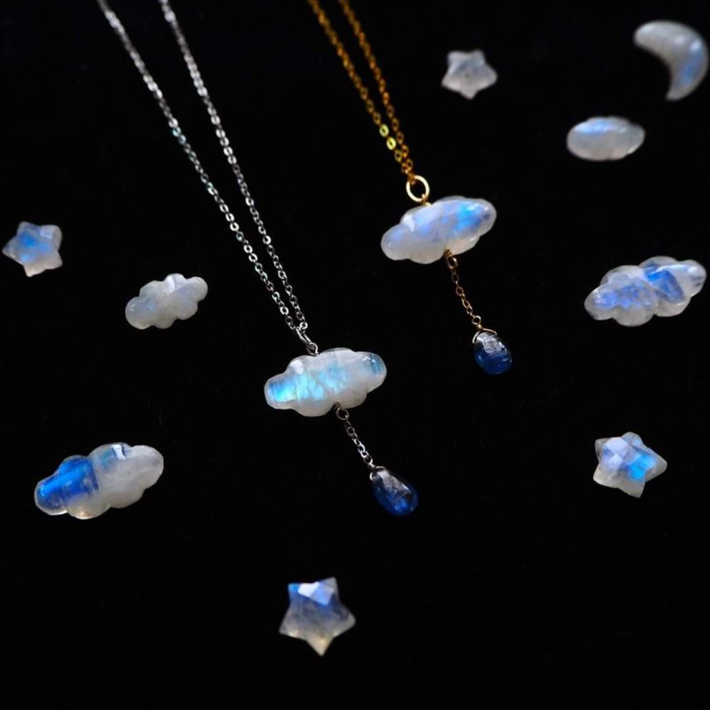 【可选配件】月光石雨云项链 - 项链 - 石头 白色