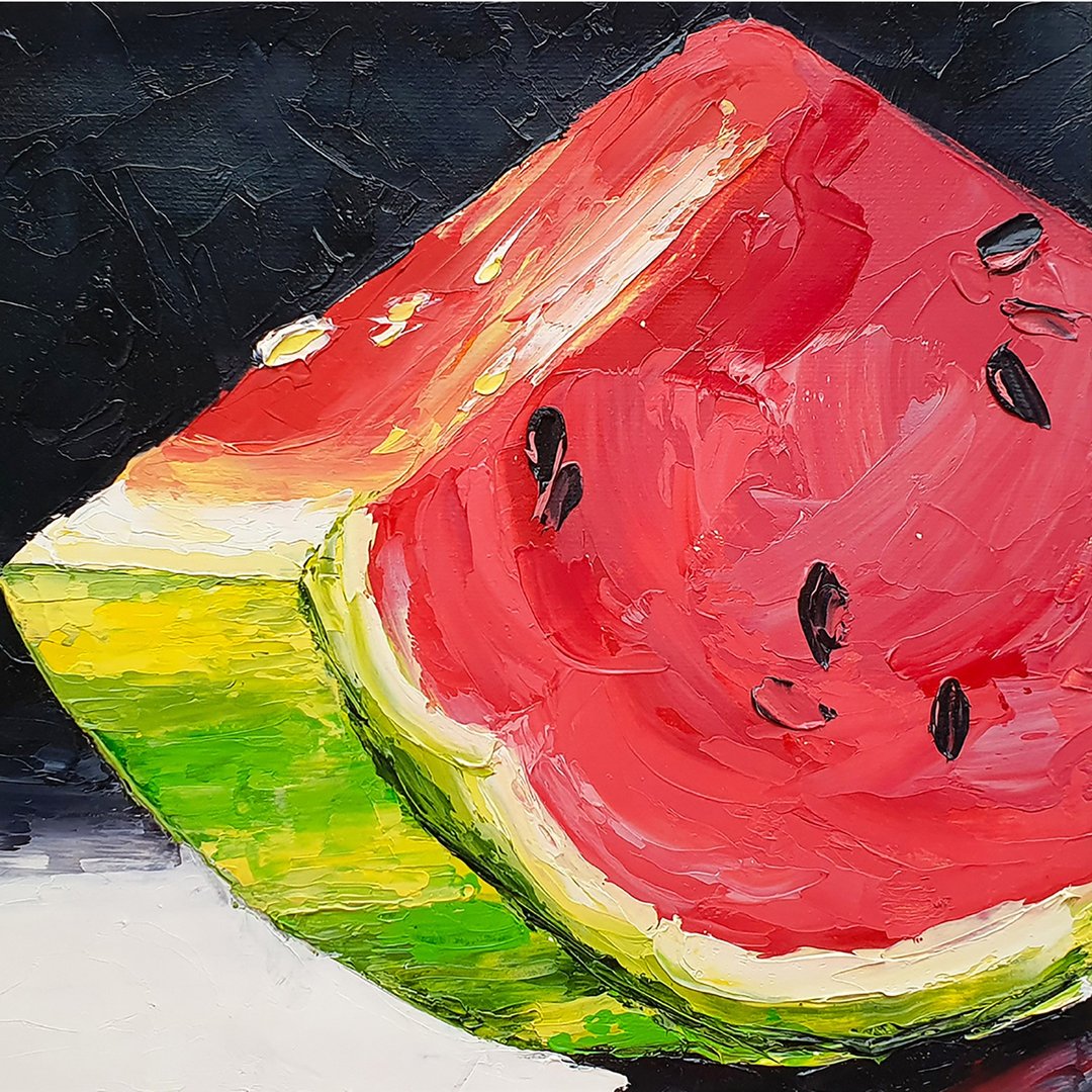 Watermelon Painting Red Fruit Original Art Botanical Artwork Vegetable Food Art - 海报/装饰画/版画 - 其他材质 红色