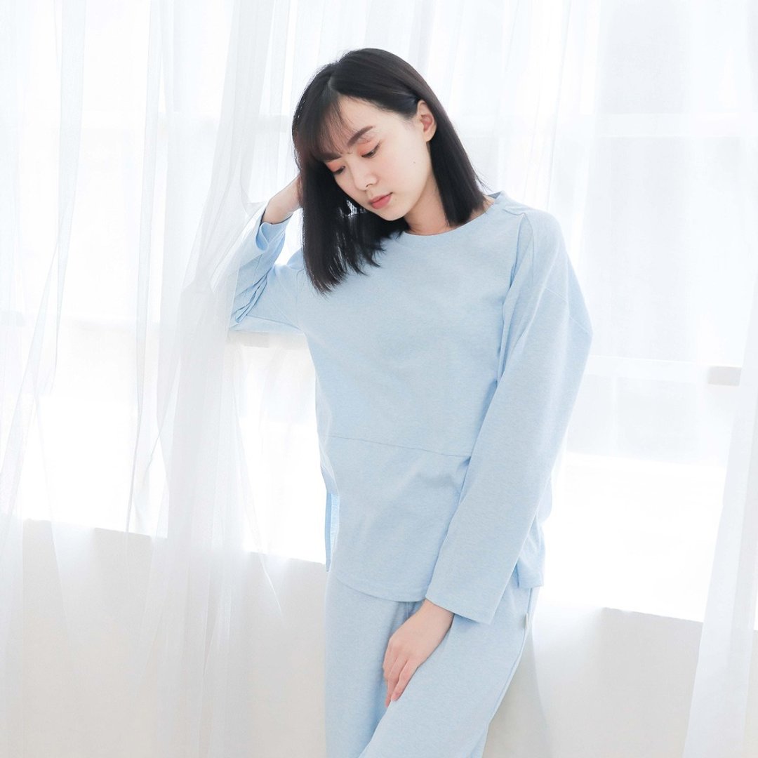 UMORFIL胶原蛋白长袖居家服-麻花蓝 - 居家服/睡衣 - 棉 蓝色