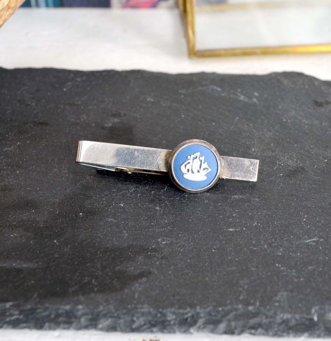 Wedgwood 925纯银立体塑料浮雕领带夹 附关节可调整厚度 老件古着 - 领带/领带夹 - 其他金属 银色