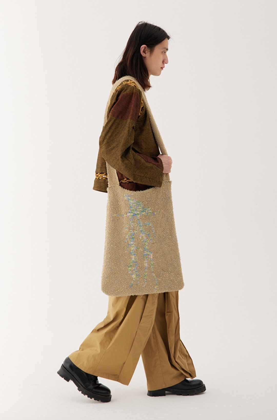 Kneeling root knitted bag 跪地生根 双面背针织包 - 侧背包/斜挎包 - 尼龙 黄色