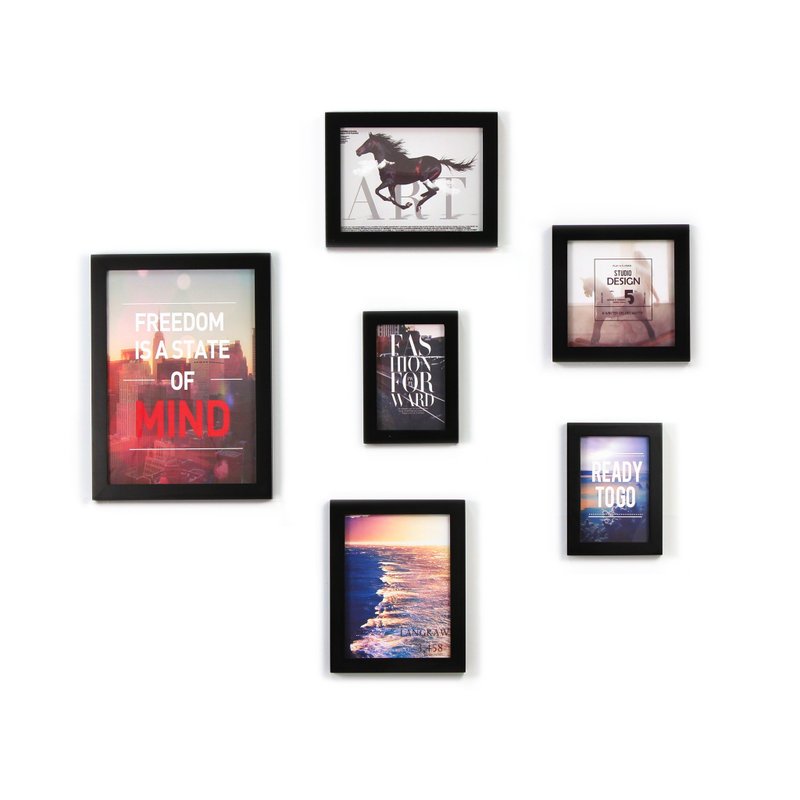 北欧简约相框墙 黑色 6入组合 室内设计 布置 布置 装饰 照片墙 - 画框/相框 - 木头 黑色