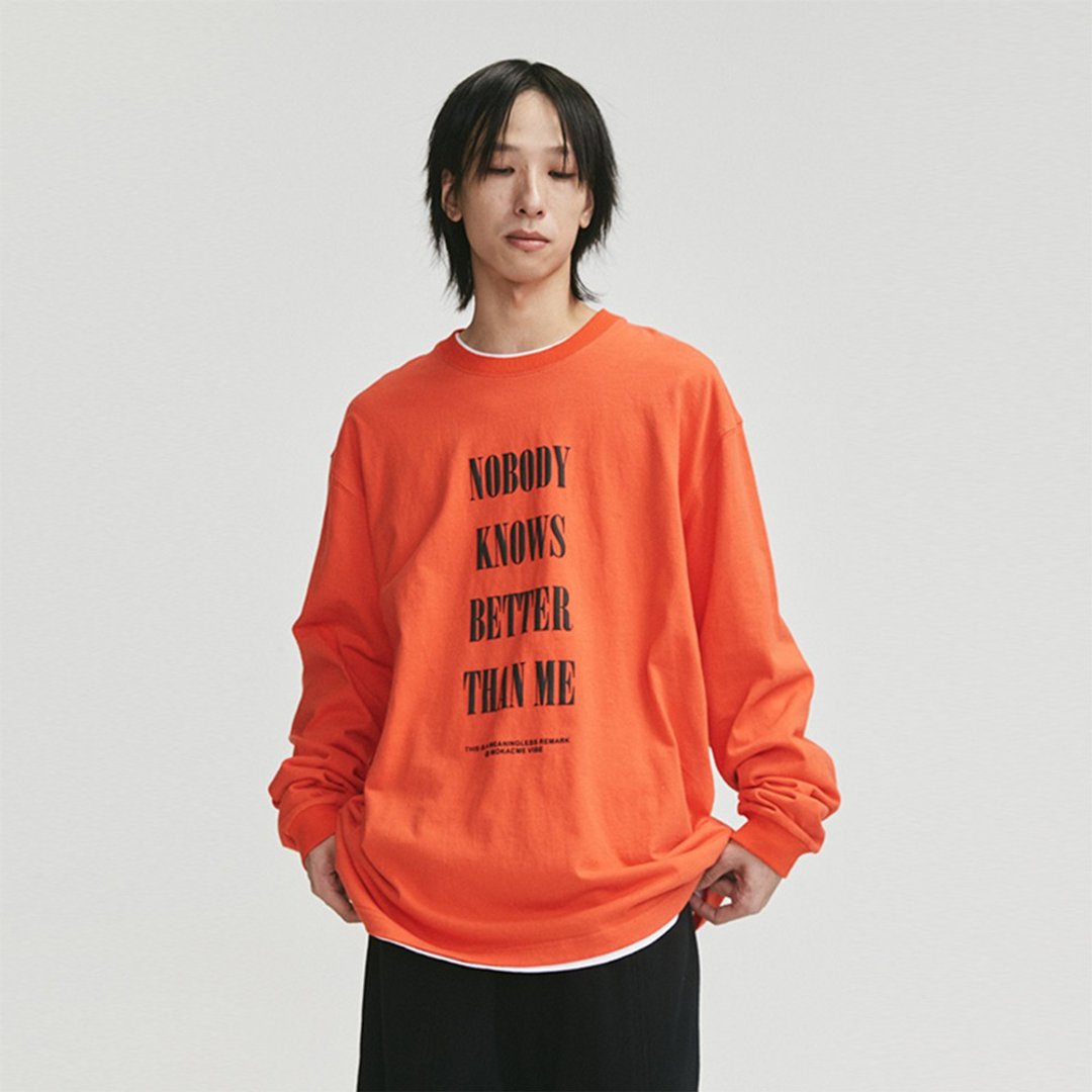MOKACME 2020FW  发泡印字母标语印花长袖情侣装 - 男装上衣/T 恤 - 棉 橘色