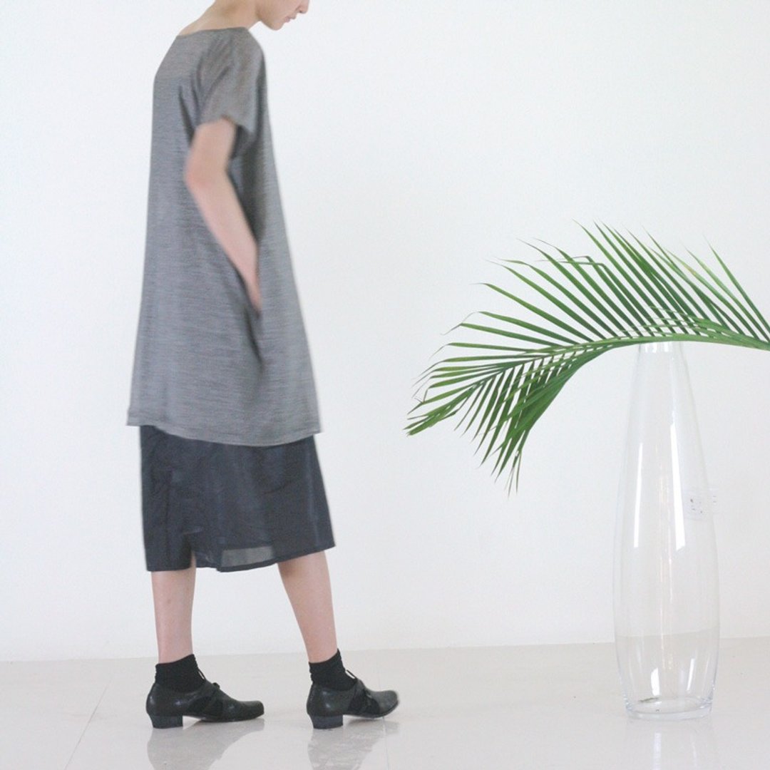 T-shirt式双层下摆衬衫 - 女装衬衫 - 棉 灰色