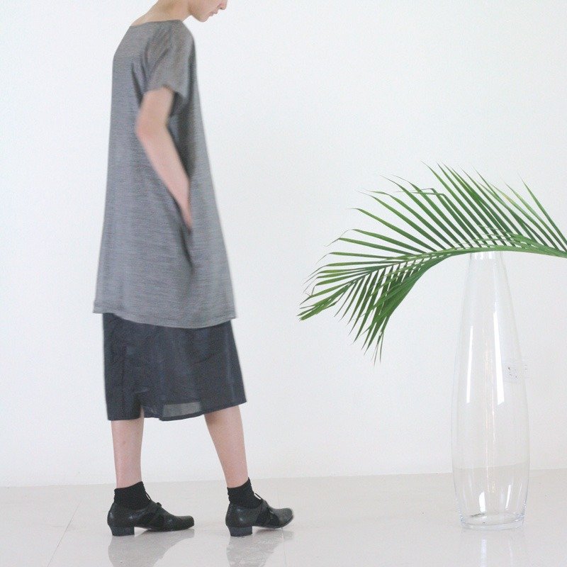 T-shirt式双层下摆衬衫 - 女装衬衫 - 棉．麻 灰色