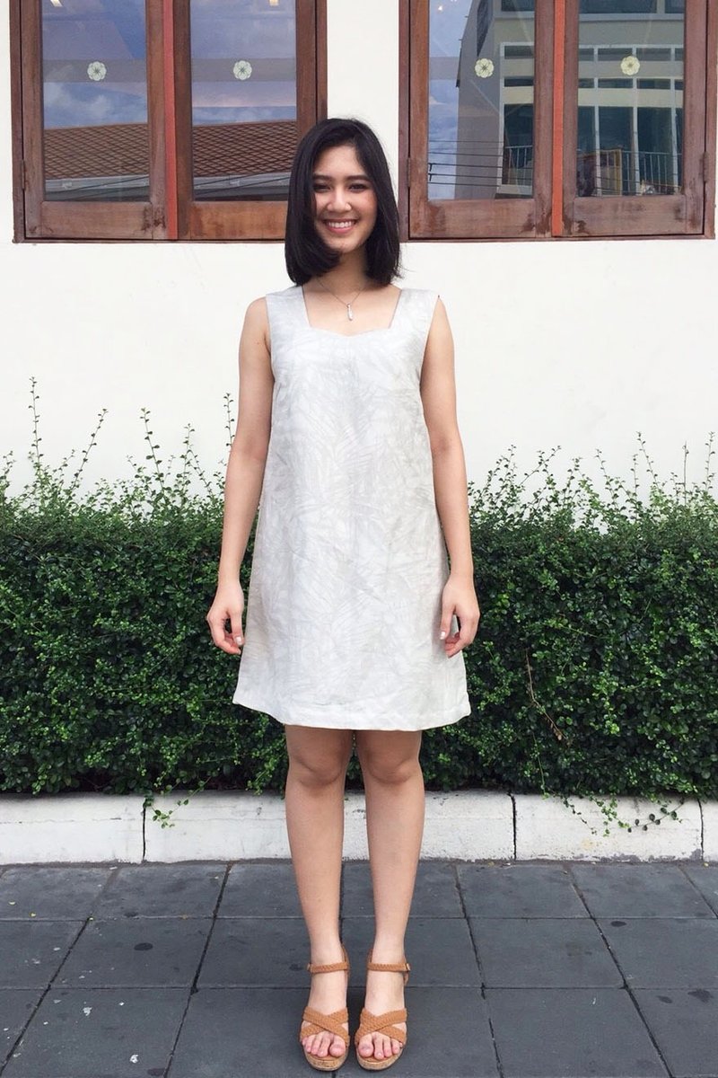 Off-season sale - Suzanne Linen Dress (green leaf printed pattern/Khaki) - 洋装/连衣裙 - 亚麻 卡其色