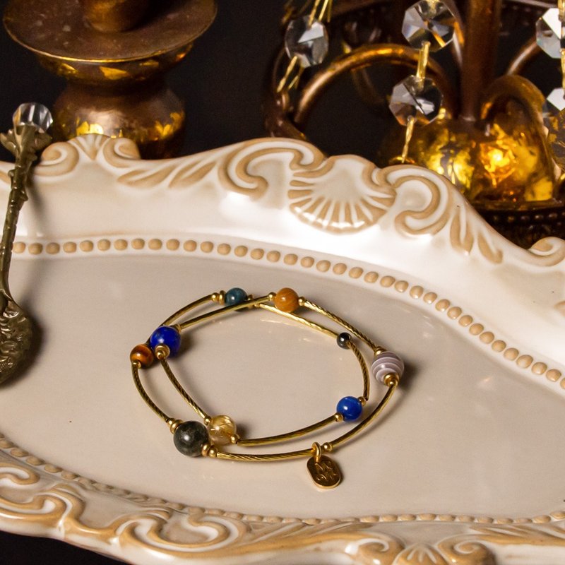 九大行星 // C1182黄铜双圈设计手链 - 手链/手环 - 宝石 