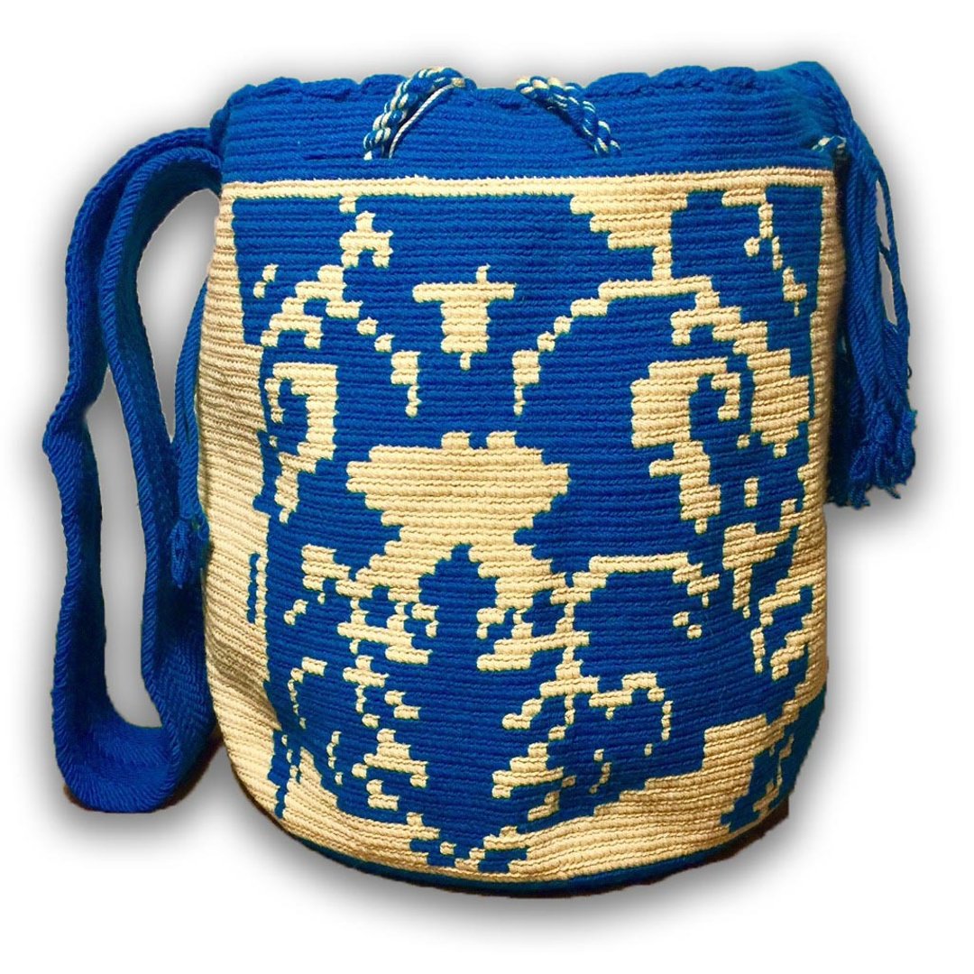 Wayuu Bag 瓦尤包(L)/哥伦比亚纯手工/每款只有一个-【湖面云影】 - 侧背包/斜挎包 - 棉 蓝色