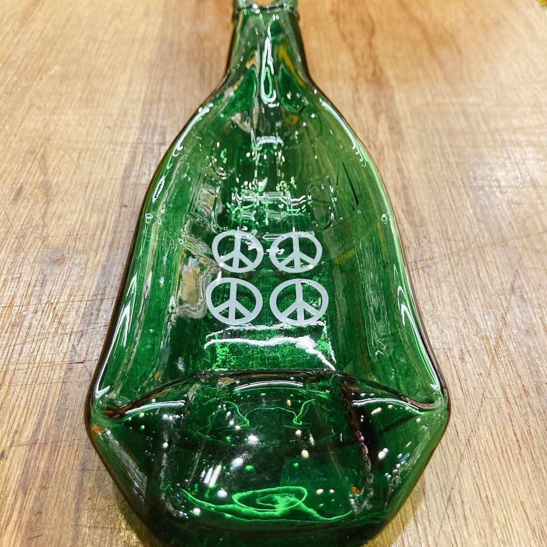 手工烫印Peace和平符号 酒瓶盘 - 收纳用品 - 玻璃 