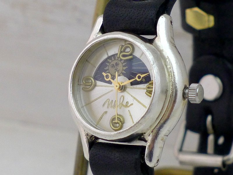 LSS-S & M Lady's 22mm Silver925 Sun & Moon Handmade Watch (362SV-S & M SV / BK) - 女表 - 纯银 银色