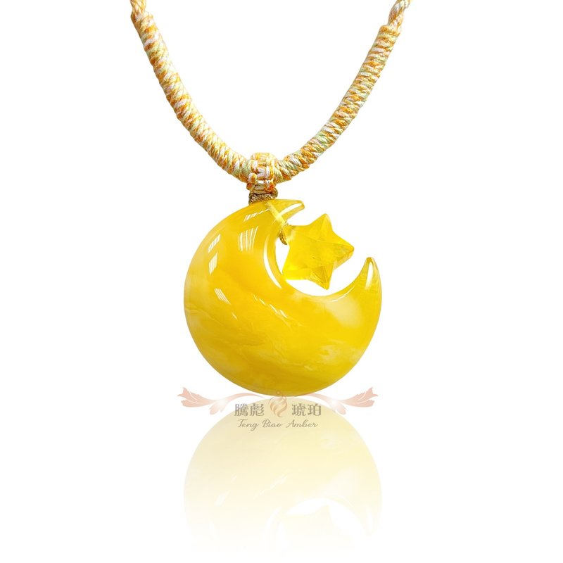 腾彪琥珀 天然琥珀蜜蜡 金绞蜜白花蜜蜡 星月相伴 永垂精品 项链 - 项链 - 宝石 黄色