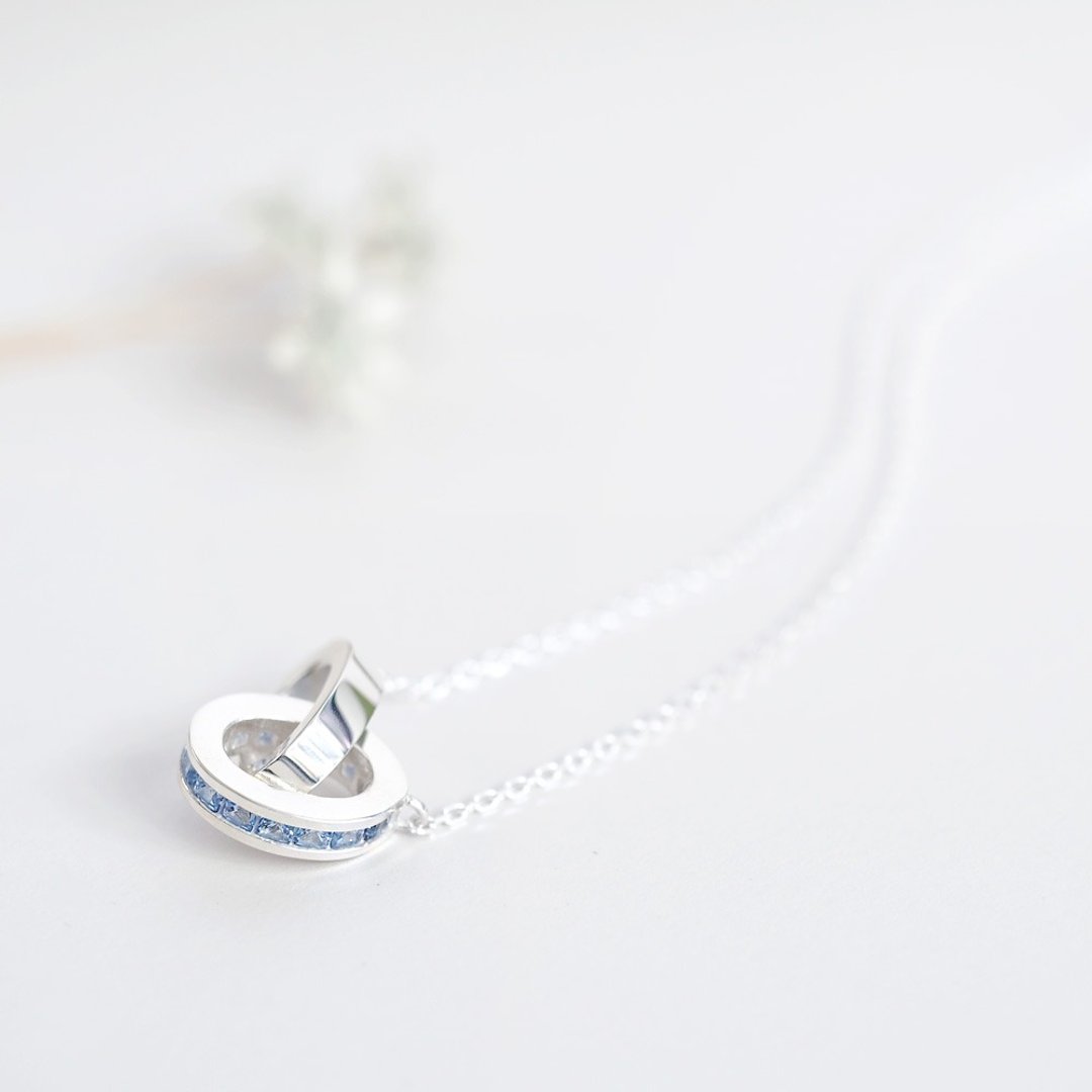 Aquamarine ring necklace Silver 925 - 项链 - 其他金属 蓝色