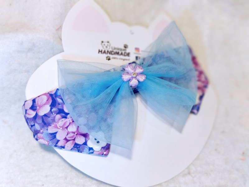 宠物 猫犬 绣花 花花 颈圈 颈饰 hydrangea blue ribbon 蓝蝴蝶结 - 项圈/牵绳 - 棉．麻 蓝色