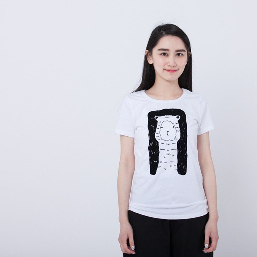 草泥马短袖蜜桃棉女 T 纯白 - 女装 T 恤 - 棉 白色