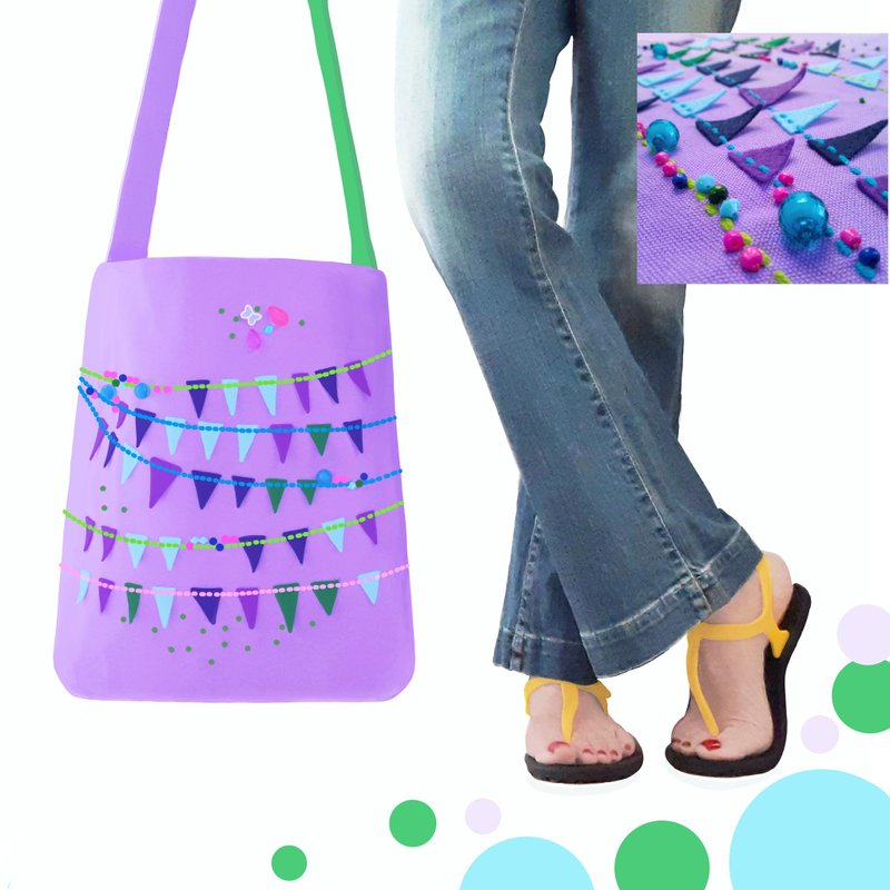 手工刺绣托特包，14 盎司帆布材质，设计时尚独特，尺寸 12x14 英寸。 - 手提包/手提袋 - 其他材质 紫色