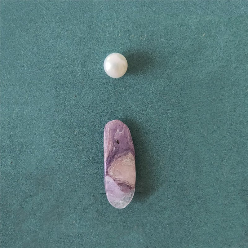 珍珠紫龙晶混搭耳饰天然石耳坠淡水珠小耳钉踢独特花纹手工配饰 - 耳环/耳夹 - 其他材质 