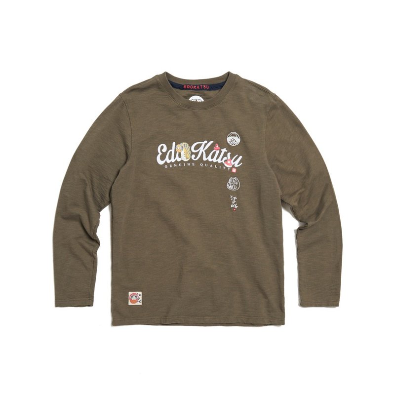 江户胜 日系 男装 草写童玩厚长袖T恤(中灰色) #上衣 - 男装上衣/T 恤 - 棉．麻 灰色