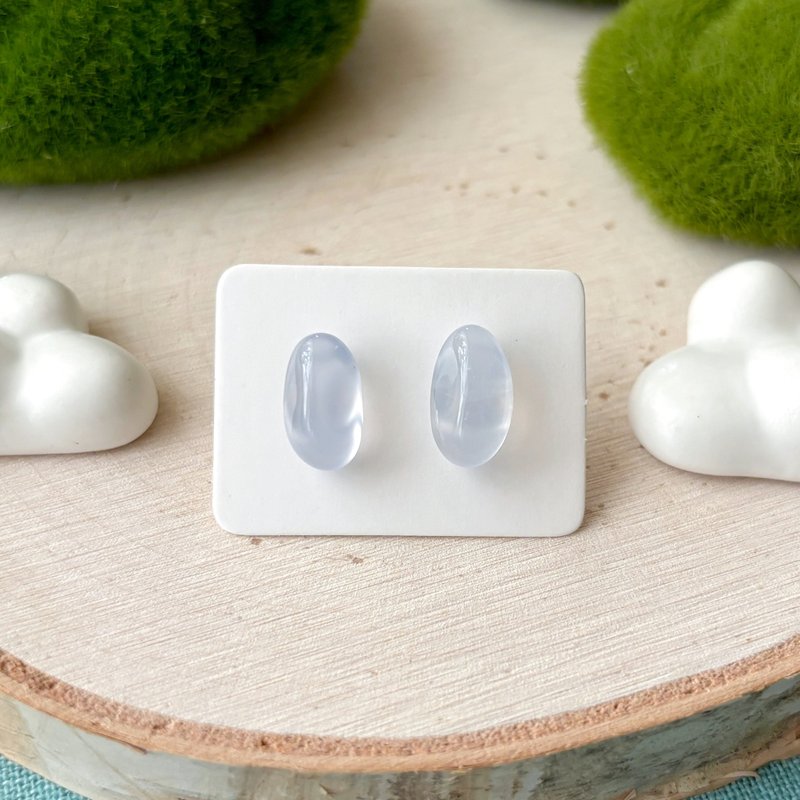 石光-天然矿石耳环-蓝玉髓03 - 耳环/耳夹 - 半宝石 蓝色