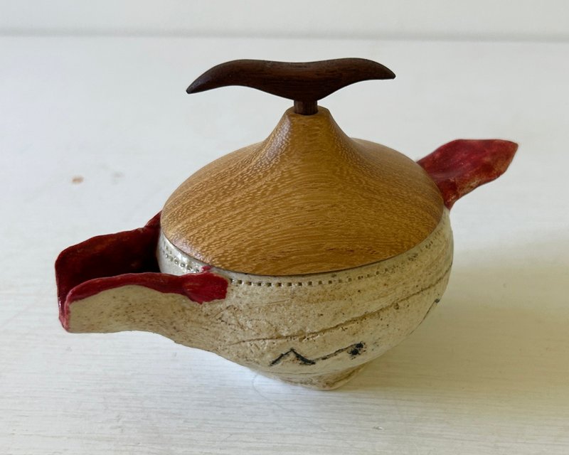 迷你手柄，白色和红色 - 碗 - 陶 红色