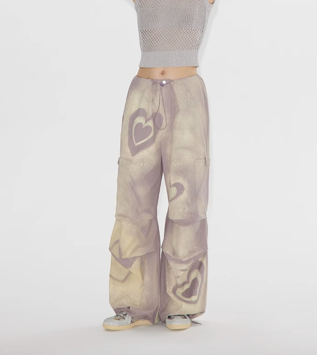 Heart Painted Parachute Trousers 爱心喷绘涂鸦伞兵裤 - 中性裤装 - 棉 紫色